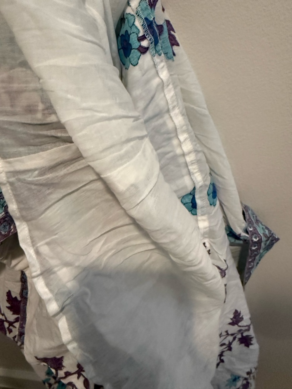 Victoria Dunn Long Maxi Dress White Blue Flowy Block Print Size Small Boho - Picture 10 of 13